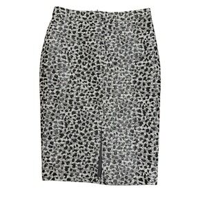 Etcetera Skirt Womens‎ 4 Gray Blue Jacquard Pencil Front Slit Leopard Metallic